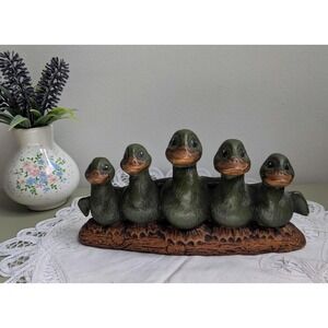 Vintage Duck Family Figurine, Ceramic Ducklings Statue, Cottagecore Duck Decor
